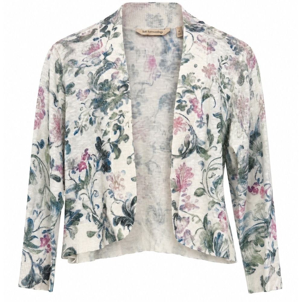 Soft Surroundings Playa Bonita Cardigan Floral Open Front Petite Large PL 2DF38